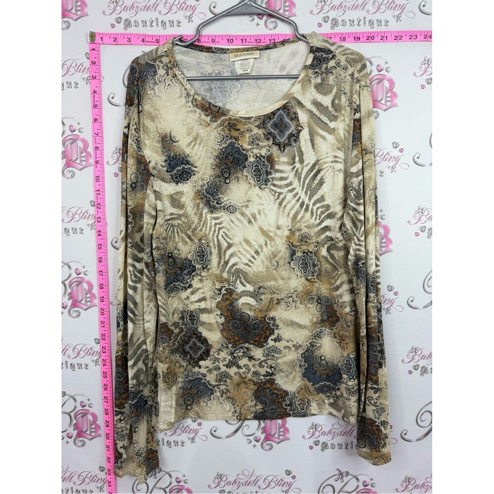 Seasons shirt y2k Printed Long Sleeve Tee in Beige Multi